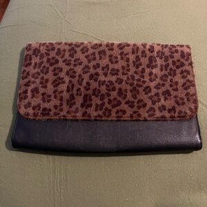 Leopard Print and Black Clutch